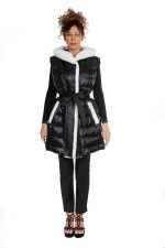 Hooded puffer vest with feather padding and belt 7572