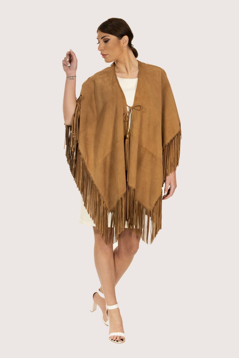 Leather suede cape with fringes 7987