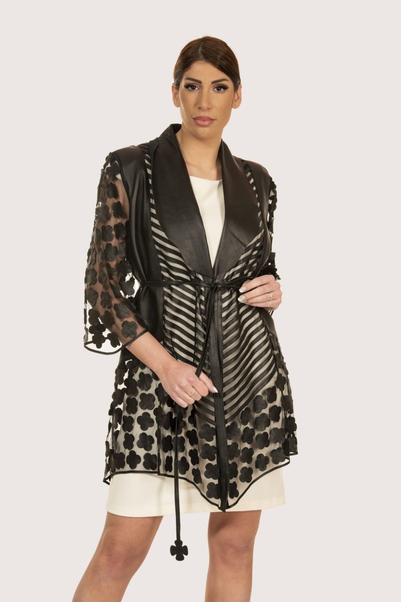 Leather cardigan with tulle 8027