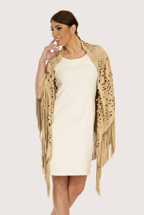 Leather suede stole with fringes 8056