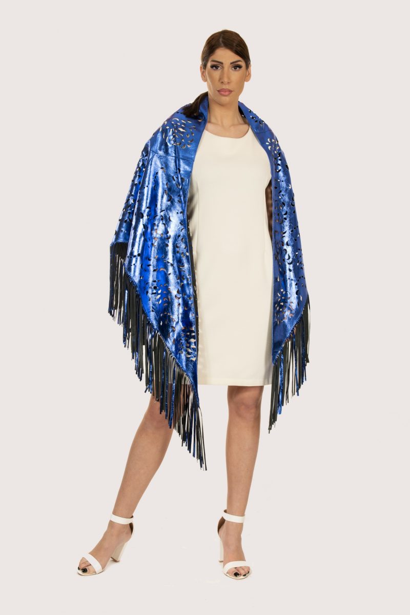 Leather nappa stole with fringes 8074