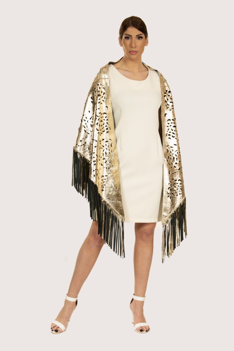 Leather nappa stole with fringes 8080